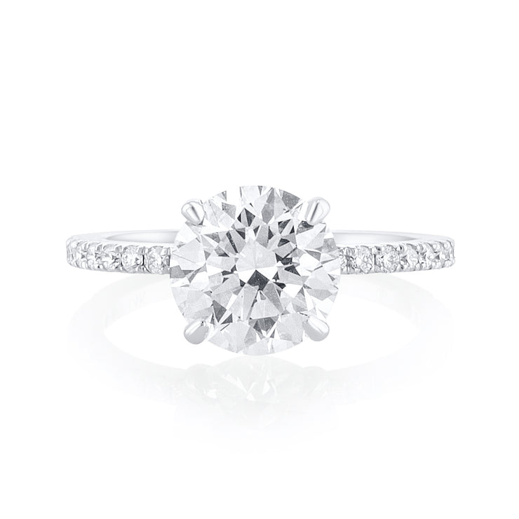 2.09 Carat Round Lab Grown Diamond Ring with Underhalo in 14K White Gold