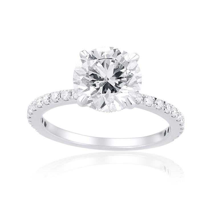 2.09 Carat Round Lab Grown Diamond Ring with Underhalo in 14K White Gold