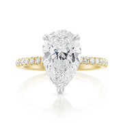 3.05 Carat Pear Lab Grown And Natural Diamond Under-halo Ring In 14k White Gold