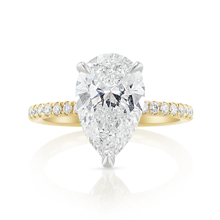 3.05 Carat Pear Lab Grown And Natural Diamond Under-halo Ring In 14k White Gold