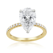 3.05 Carat Pear Lab Grown And Natural Diamond Under-halo Ring In 14k White Gold