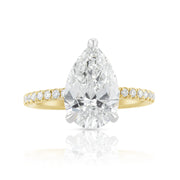 3.05 Carat Pear Lab Grown And Natural Diamond Under-halo Ring In 14k White Gold