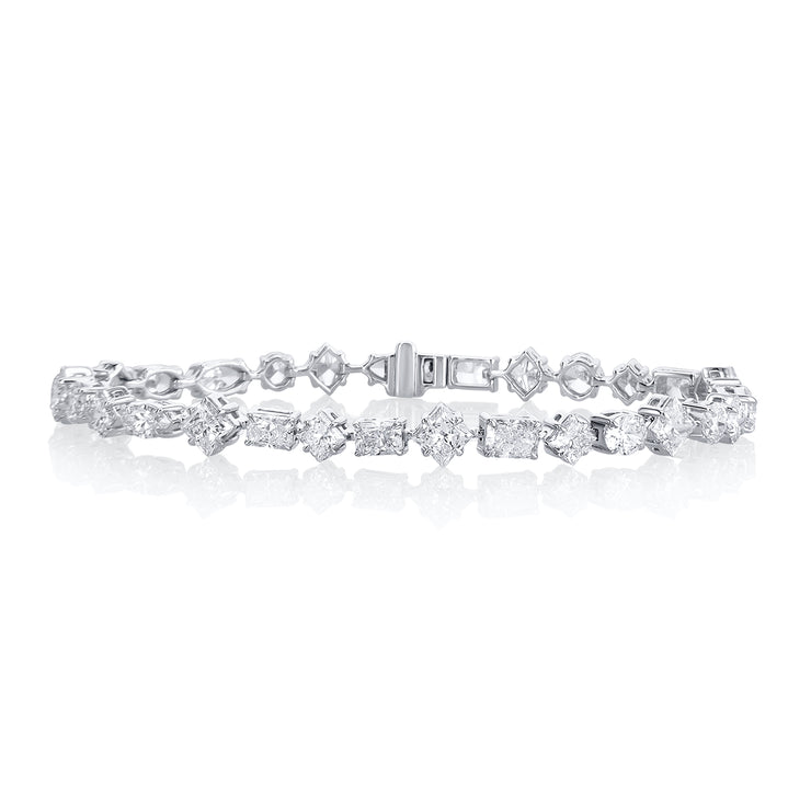 12.18 Carat Fancy Mixed Shape Lab Grown Diamond Bracelet in 14K White Gold