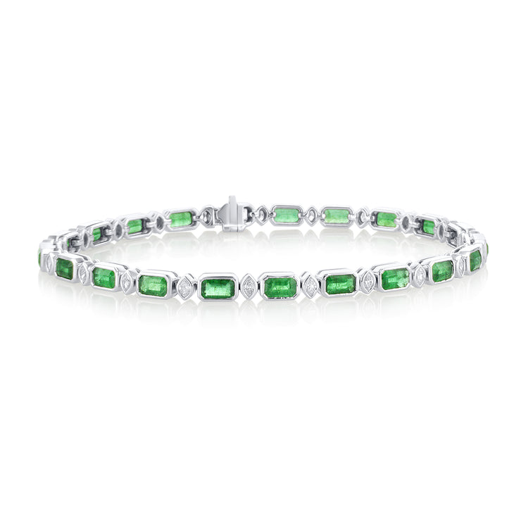 5.65 Carat Natural Emerald & Diamond Bracelet in 18K White Gold