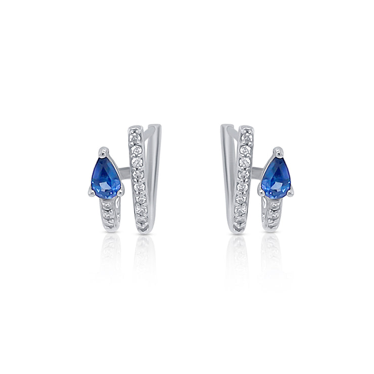 0.50 Cttw Sapphire and 0.16 Cttw Diamond 14K White Gold Fashion Earrings