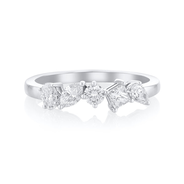 0.62 Carat Natural Diamond Multi Shape 5 Stone Band in 18K White Gold