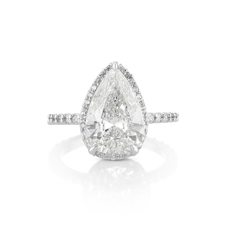 3.07 CT Pear Cut Diamond and 0.75 Cttw Halo Platinum Engagement Ring