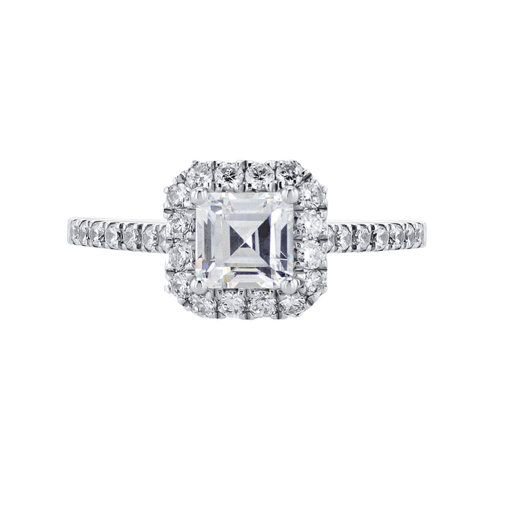 Asscher Cut Diamond with 0.57 Cttw Halo 14K White Gold Engagement Ring Setting