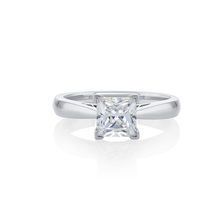 Princess Cut Diamond Solitaire 14K White Gold Engagement Ring Setting