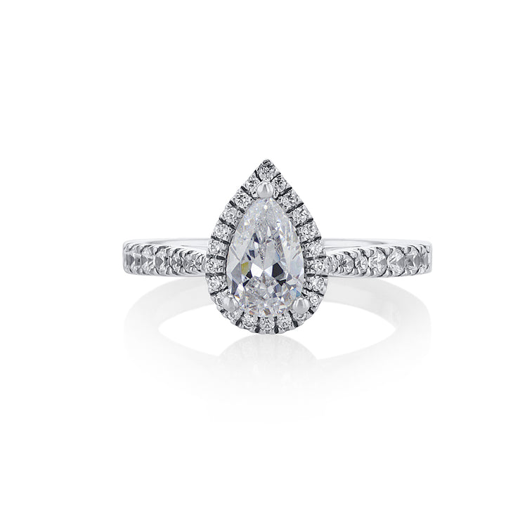 Pear Cut Diamond 0.39 Cttw Halo 14K White Gold Engagement Ring Setting