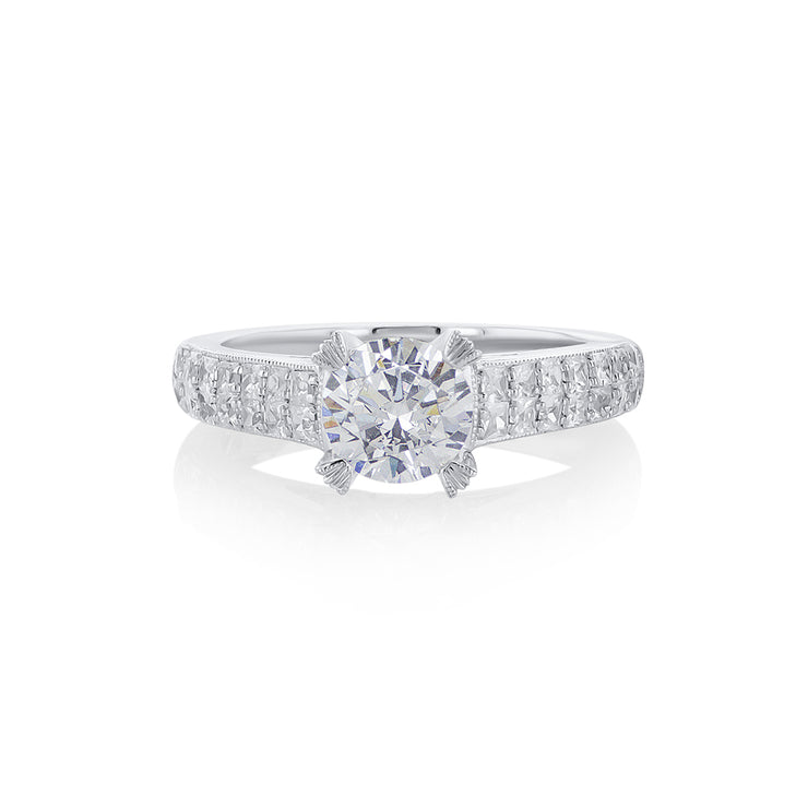 Round Diamond 0.62 Cttw 2-Row Pavé 14K White Gold Engagement Ring Setting