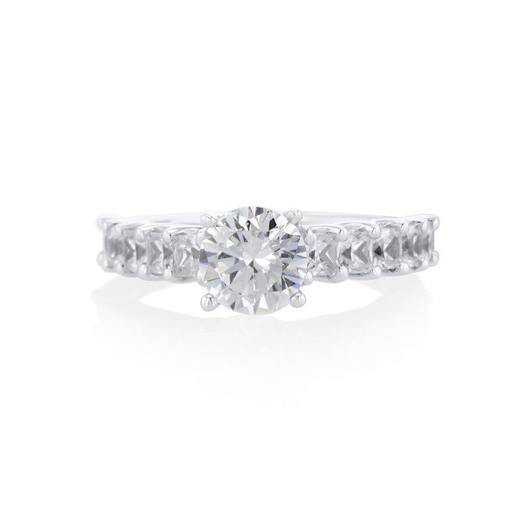 Round Diamond 0.93 Cttw Princess Cut Diamond Prong Set 14K White Gold Engagement Ring Setting