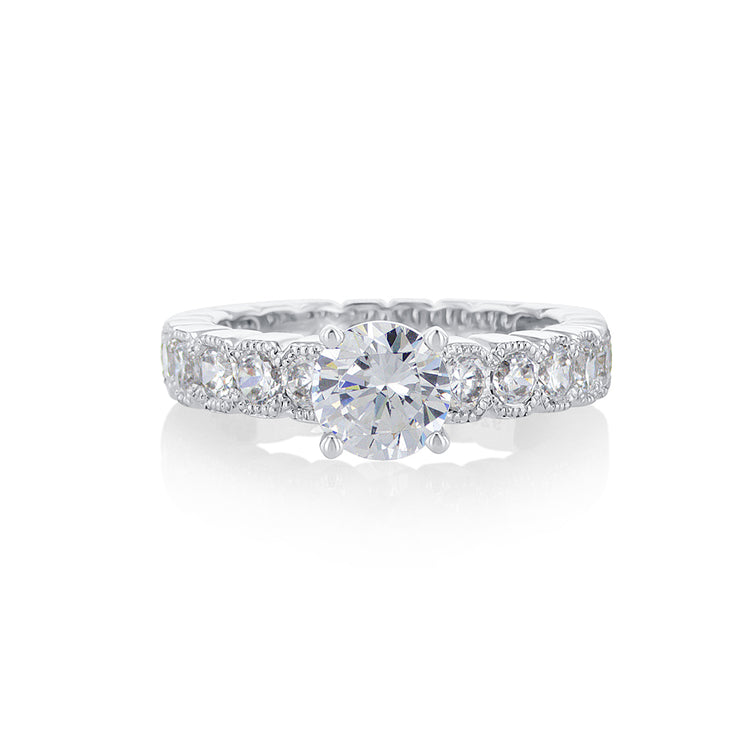 1.85 Cttw Round Diamond Milgrain Bezel Set 14K White Gold Engagement Ring Setting
