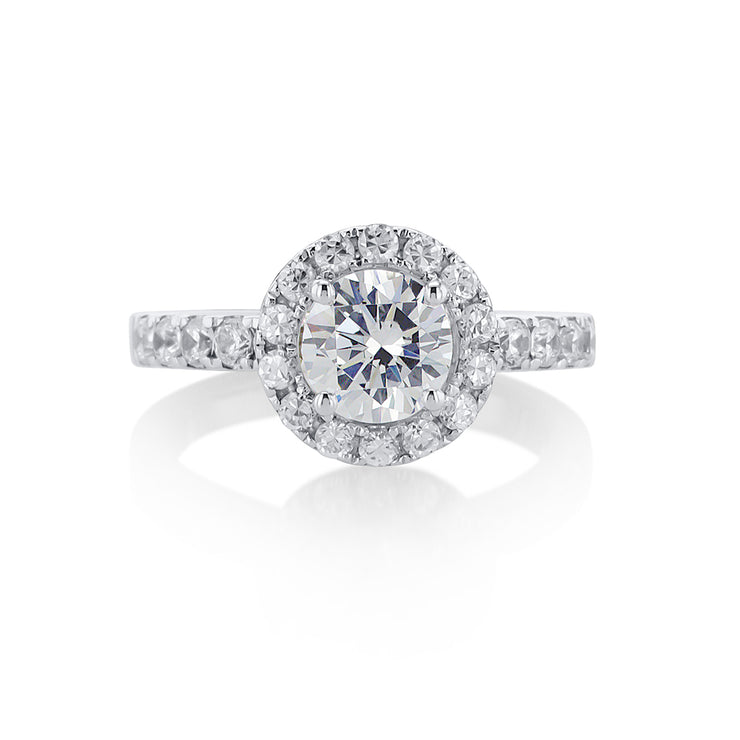 Round Cut Diamond with a 0.94 Cttw Halo 14K White Gold Engagement Ring Setting