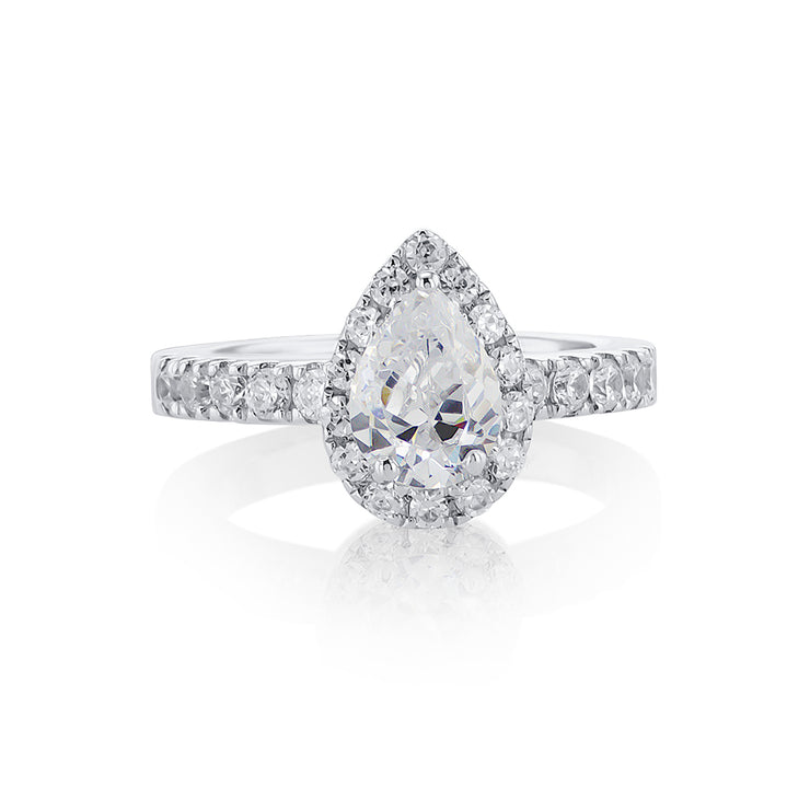 Pear Cut Diamond and 0.88 Cttw Halo 14K White Gold Engagement Ring Setting