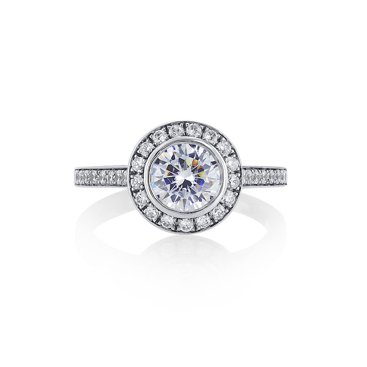 Round Cut Diamond and 0.41 Cttw Halo Milgrain Channel Set 14K White Gold Engagement Ring Setting