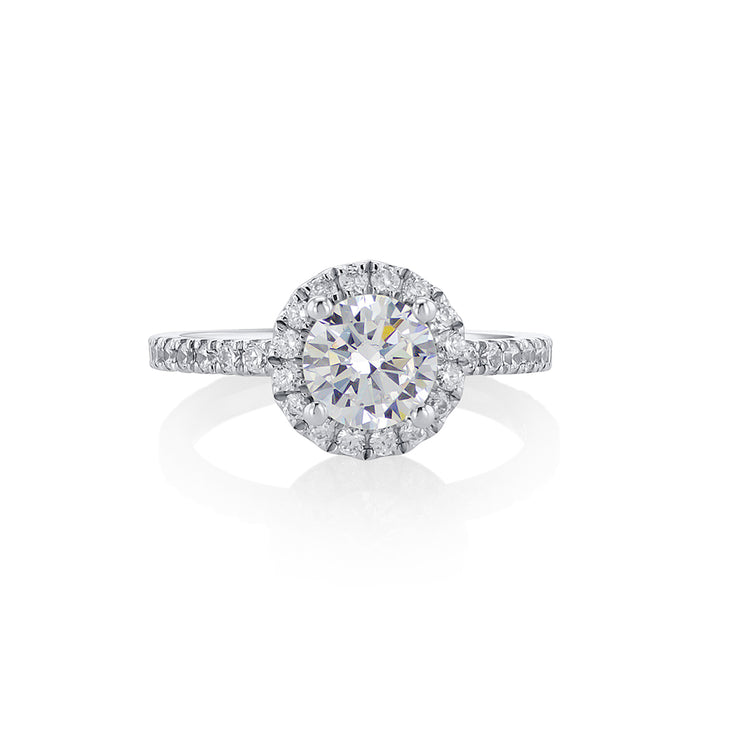 Round Cut Diamond with 0.57 Cttw Halo 14K White Gold Engagement Ring Setting