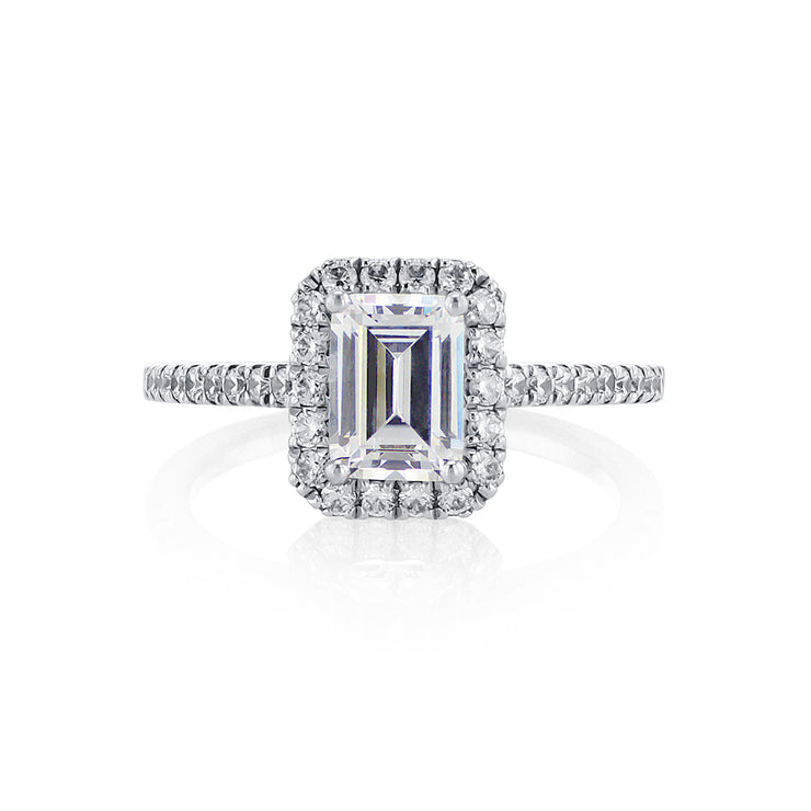Emerald Cut Diamond with 0.36 Cttw Halo 14K White Gold Engagement Ring Setting