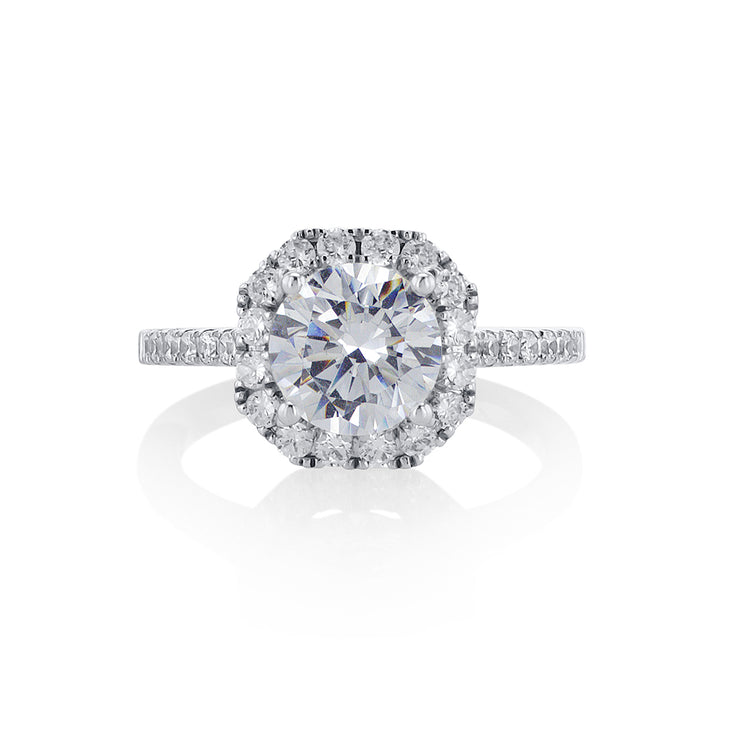 Round Cut Diamond with 0.34 Cttw Octagonal Halo 14K White Gold Engagement Ring Setting