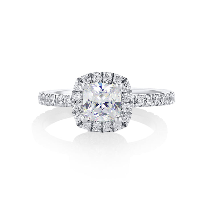 Cushion Cut Diamond with 0.56 Cttw Halo 14K White Gold Engagement Ring Setting