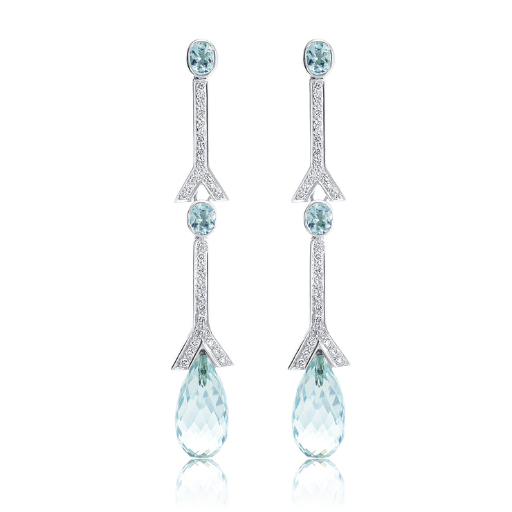 Aquamarine and Diamond Drop Earrings in in 14K White Gold