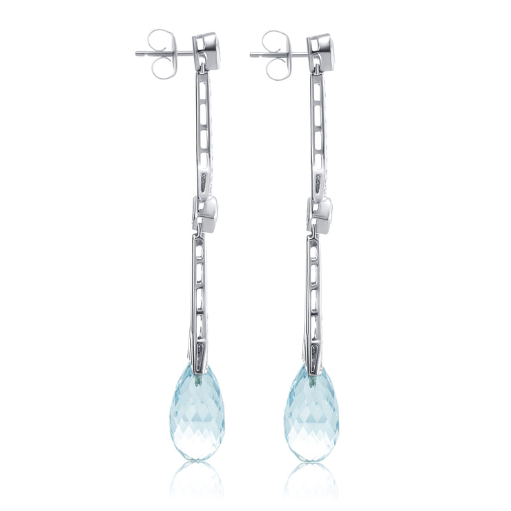 Aquamarine and Diamond Drop Earrings in in 14K White Gold