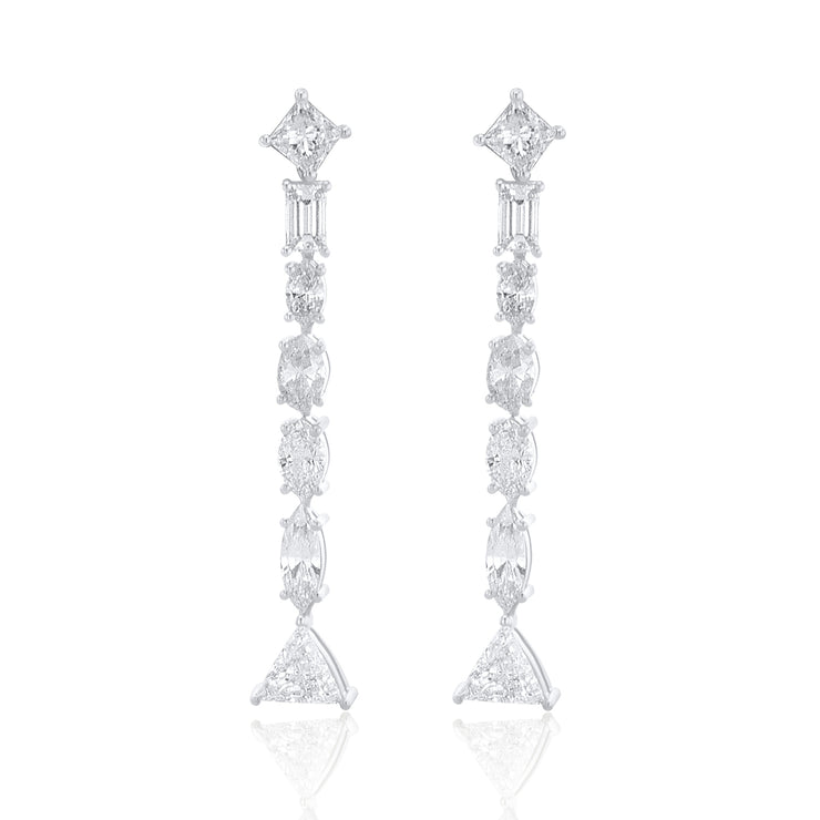 3.70 Carat Natural Diamond Mixed Shape Dangle Earrings 18K White Gold