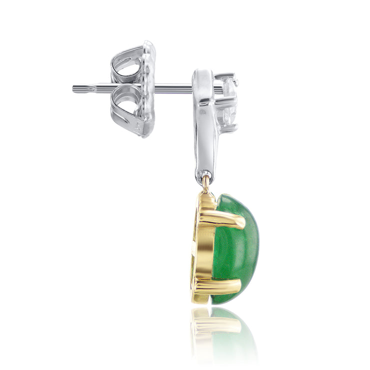 2.40 Carat Emerald And 0.30 Carat Round Natural Dangle Earrings in 14K White And Yellow Gold