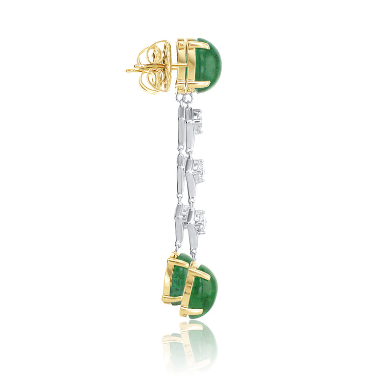 11.38 Carat Cabochon Emerald Earrings & 0.90 Carat Dangle Earrings set in 14K White & Yellow Gold