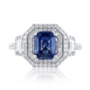 1.70 CT Sapphire/1.01 TW Natural Diamond Double Halo Ring in 18K White Gold