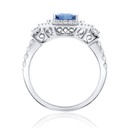 1.70 CT Sapphire/1.01 TW Natural Diamond Double Halo Ring in 18K White Gold