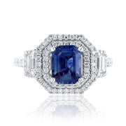 1.70 Carat Emerald Cut Natural Sapphire & Diamond Ring in 18K White Gold