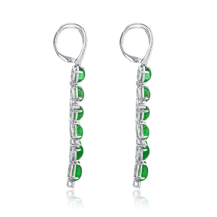 8.98 Carat Emerald and 1.44 Carat Natural Diamond Dangle Earrings in 14K White Gold