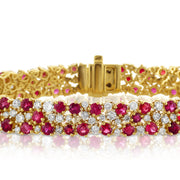 10.33 Carat Ruby & 4.27 Carat Natural Diamond Carpet Bracelet in 14K Yellow Gold