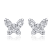 0.60 Carat Baguette and Round Diamond Butterfly Studs in 14K White Gold