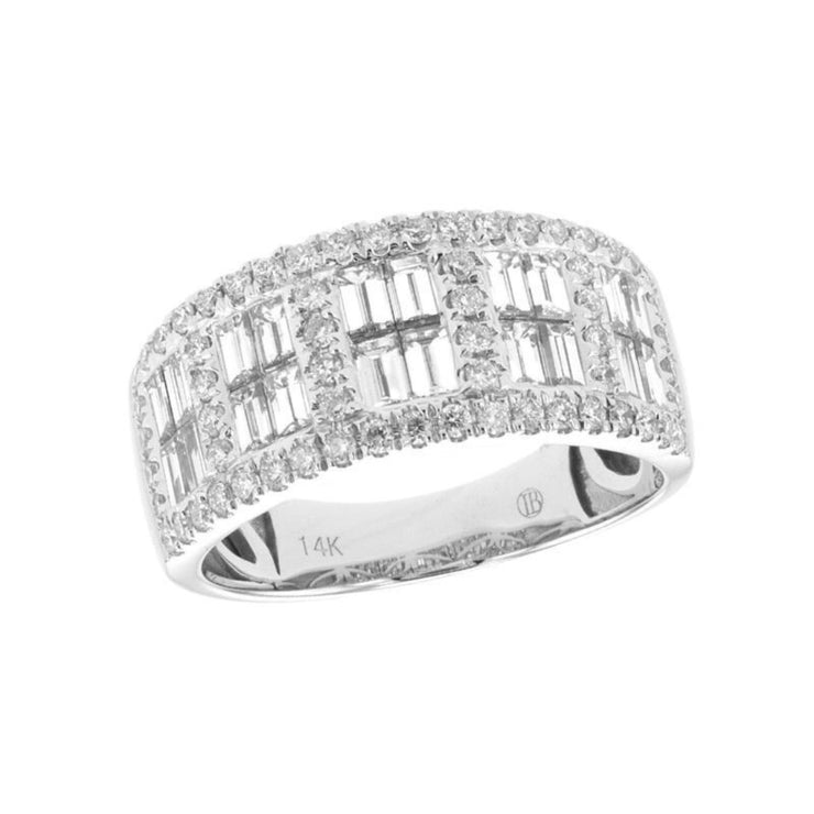 1.30 Cttw Baguette and Round Diamond 14K White Gold Fashion Band
