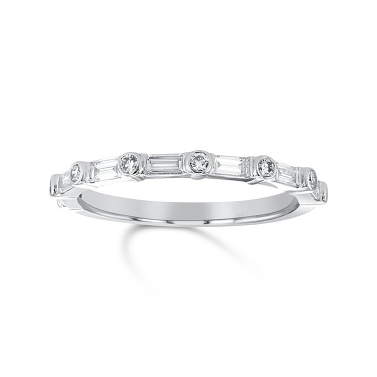 0.45 Cttw Baguette and Round Diamond Alternating 14K White Gold Band