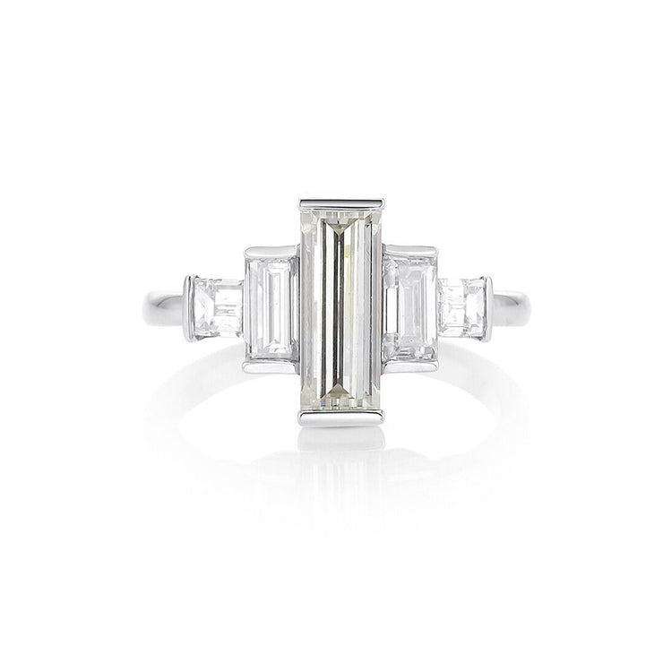 2.65 Cttw Baguette Diamond Five Stone Art Deco Platinum Engagement Ring