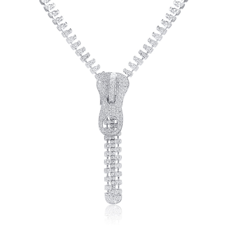 7.42 Carat Natural Diamond  Zipper Tennis Necklace in 18K White Gold