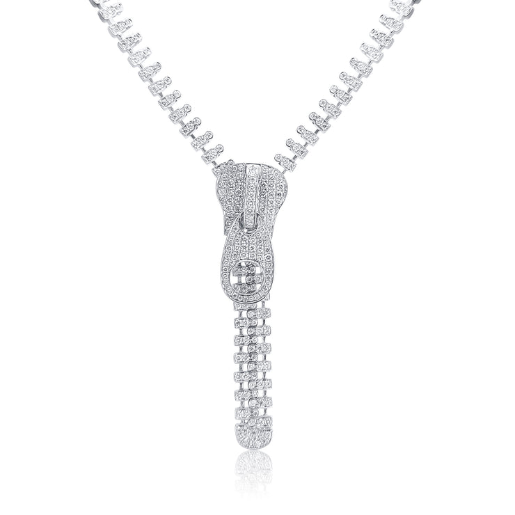 7.42 Carat Natural Diamond  Zipper Tennis Necklace in 18K White Gold