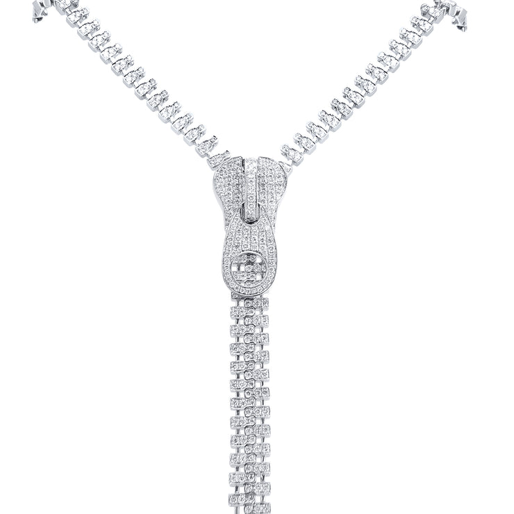 7.42 Carat Natural Diamond  Zipper Tennis Necklace in 18K White Gold