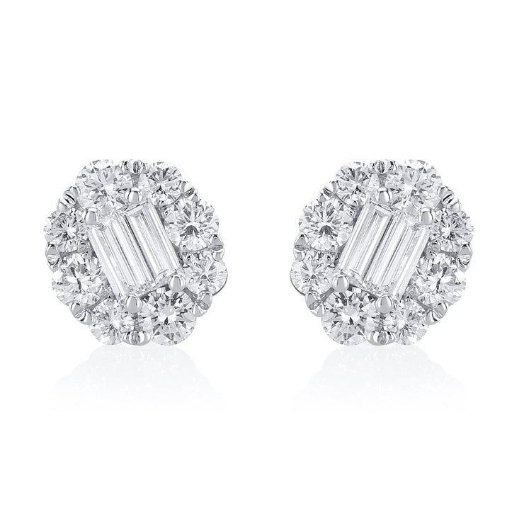 1.56 Carat Natural Diamond Cluster Earrings in 14K White Gold