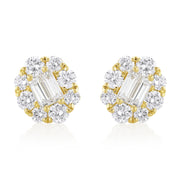 1.71 Carat Natural Diamond Cluster Earrings in 18K Yellow Gold