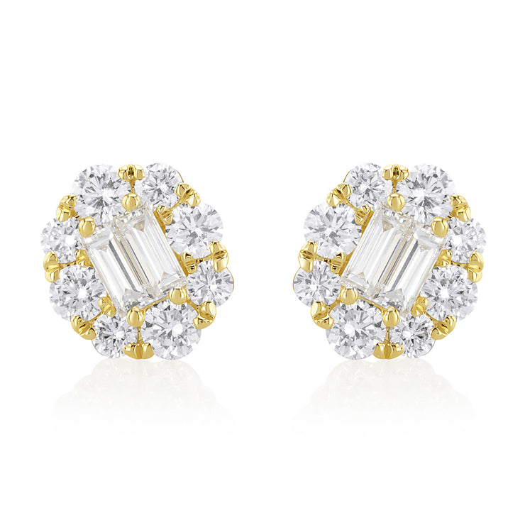 1.71 Carat Natural Diamond Cluster Earrings in 18K Yellow Gold