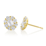 1.71 Carat Natural Diamond Cluster Earrings in 18K Yellow Gold