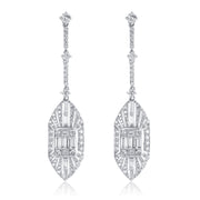 3.44 Carat Deco Natural Diamond Dangle Earrings In 18K White Gold