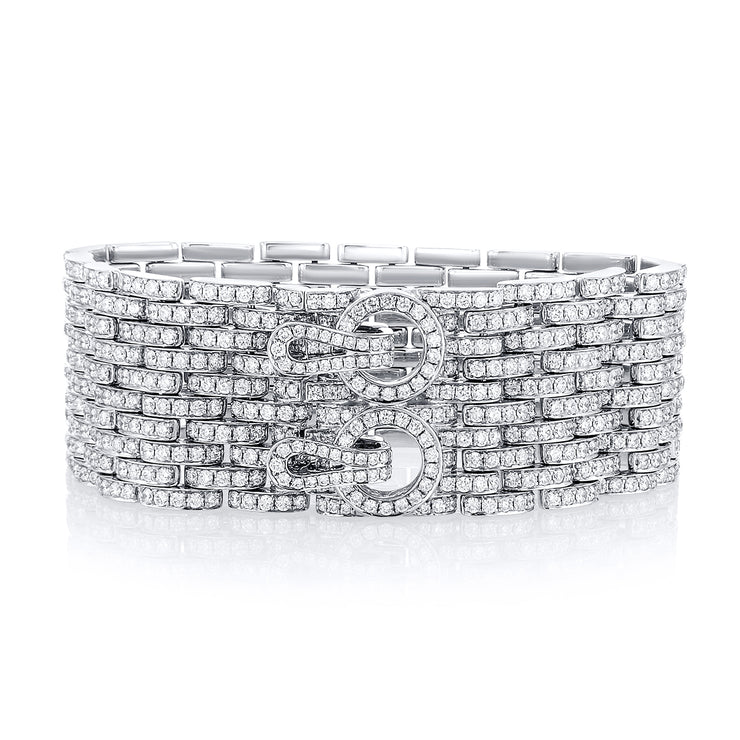 16.91 Carat Natural Diamond Carpet Bracelet in 18K White Gold