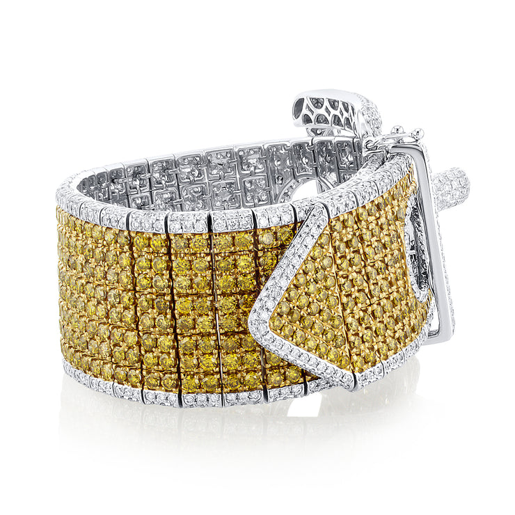 20.08 Carat Natural Diamond Belt Bracelet in 18K White & Yellow Gold