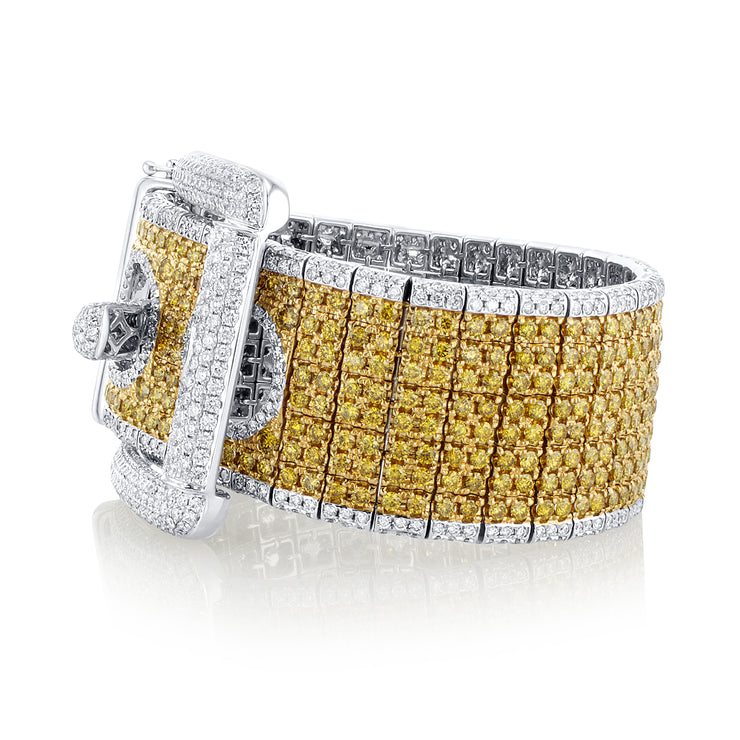 20.08 Carat Natural Diamond Belt Bracelet in 18K White & Yellow Gold