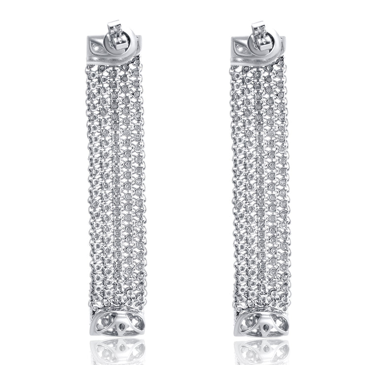 5.07 Carat 5 Row Line Natural Diamond Earrings Set in 18K White Gold